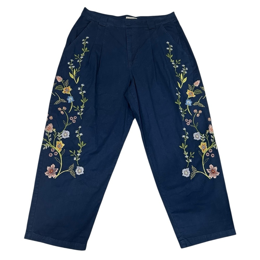 Sundance Garden Grand Pants Womens Blue Barrel Pleats Embroidered Sz 14 - Picture 2 of 13